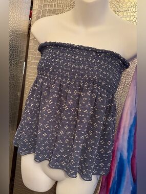 Ardene Blue Smocked Strapless Crop Top